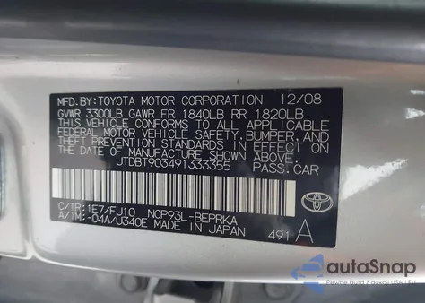 2009 Toyota Yaris from USA, damaged, VIN JTDBT903491333355